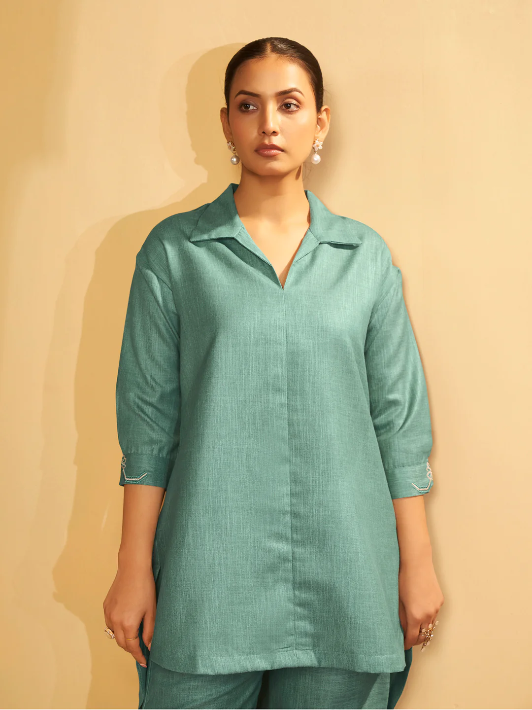 Sage Green Cotton-Linen Kurta Set - Image 5