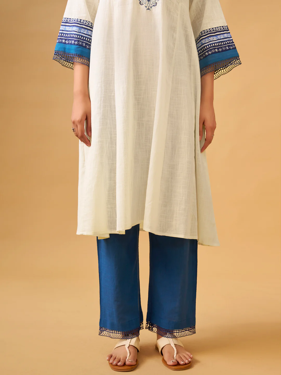Textured Cotton Kurta Set with Handcrafted Details - Image 6