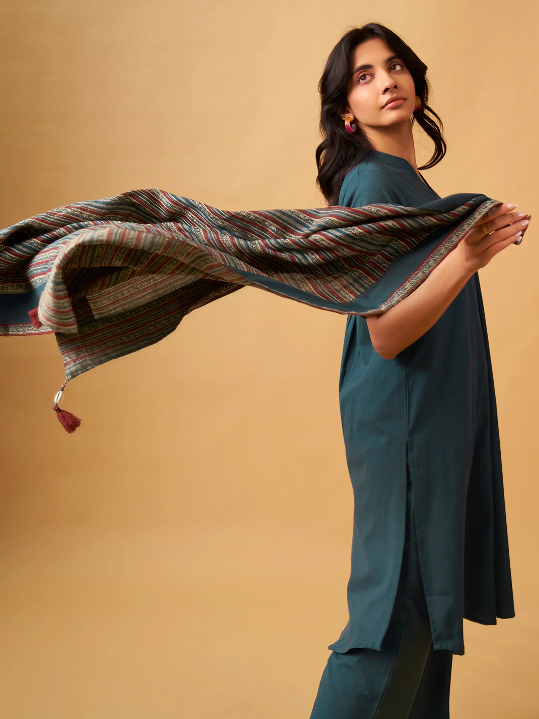 Textured Cotton Kurta Set with Matching Scarf - Image 6