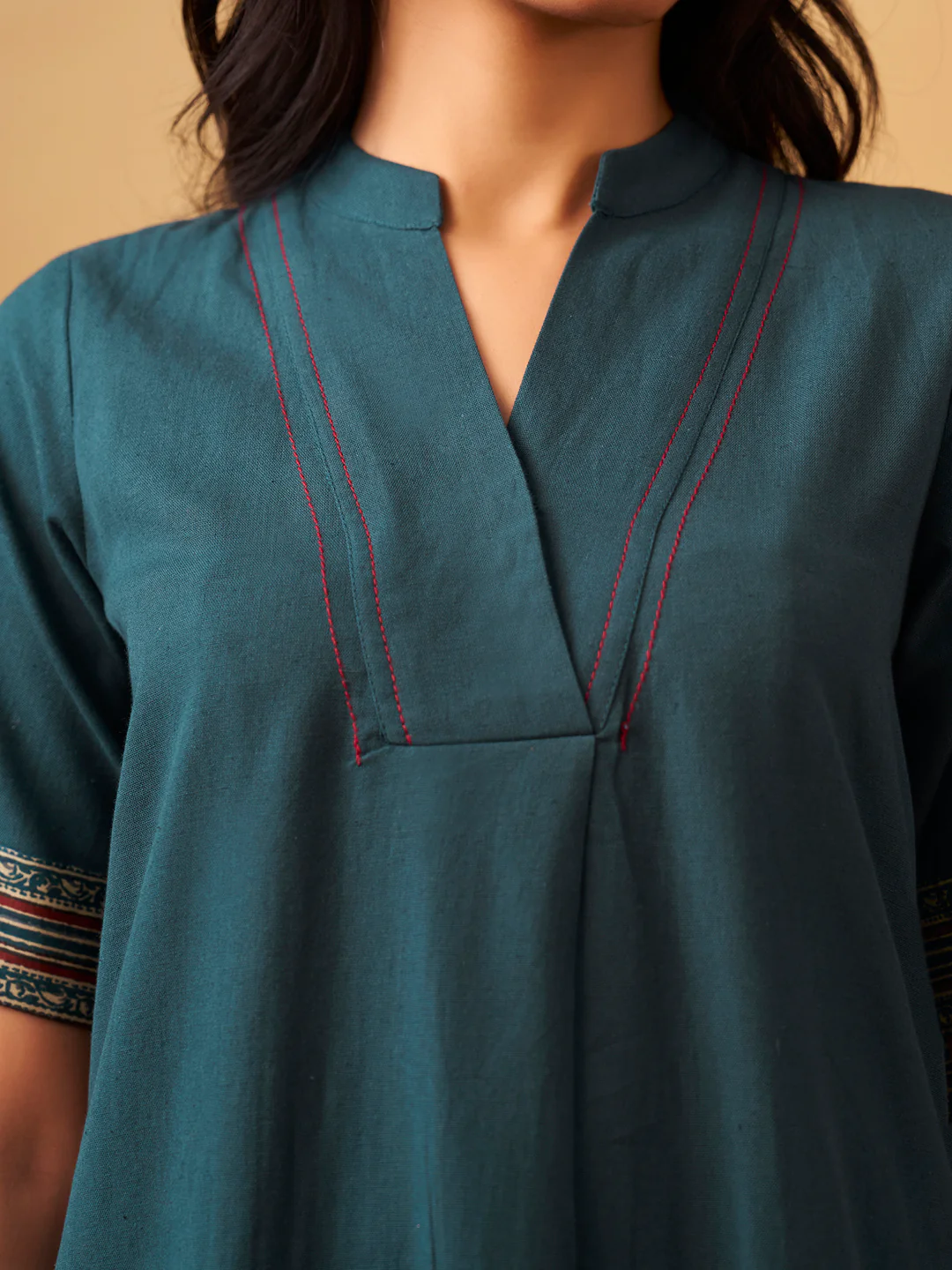 Textured Cotton Kurta Set with Matching Scarf - Image 7