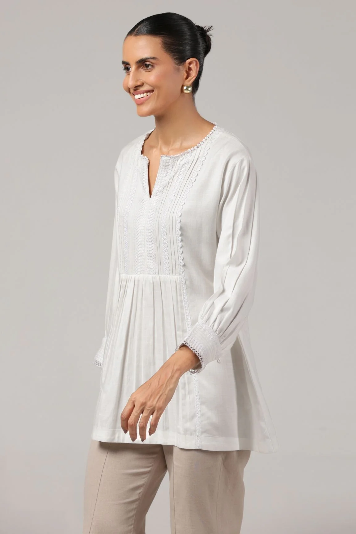 White Pintuck Lace Trimmed Organic Cotton Top - Image 3