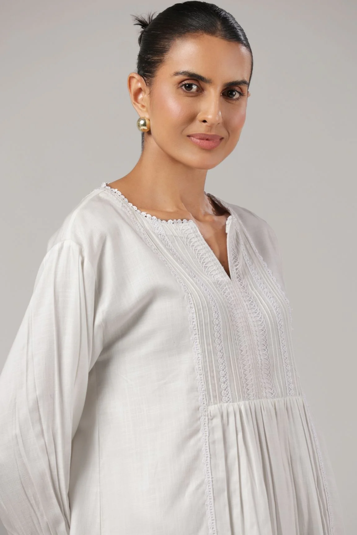 White Pintuck Lace Trimmed Organic Cotton Top - Image 5