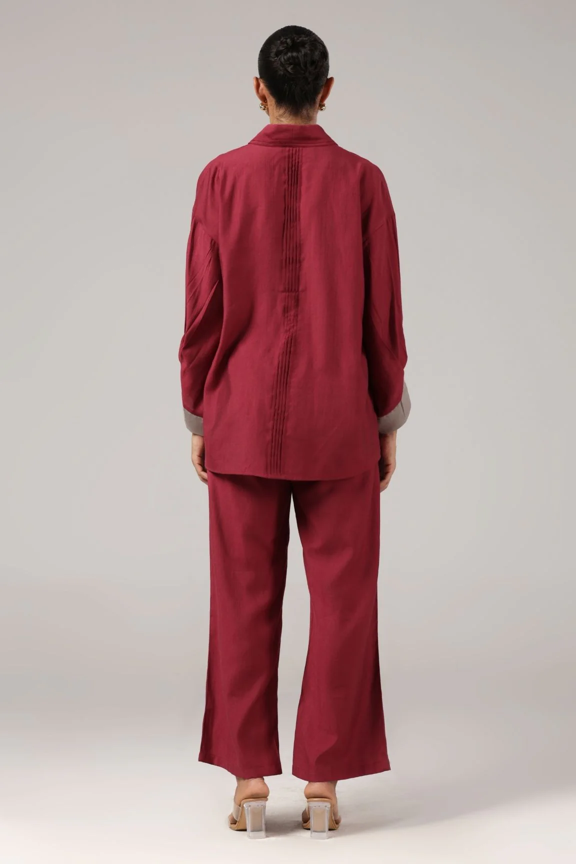 Wine Floral Embroidered Relaxed Co-ord Set - Image 3