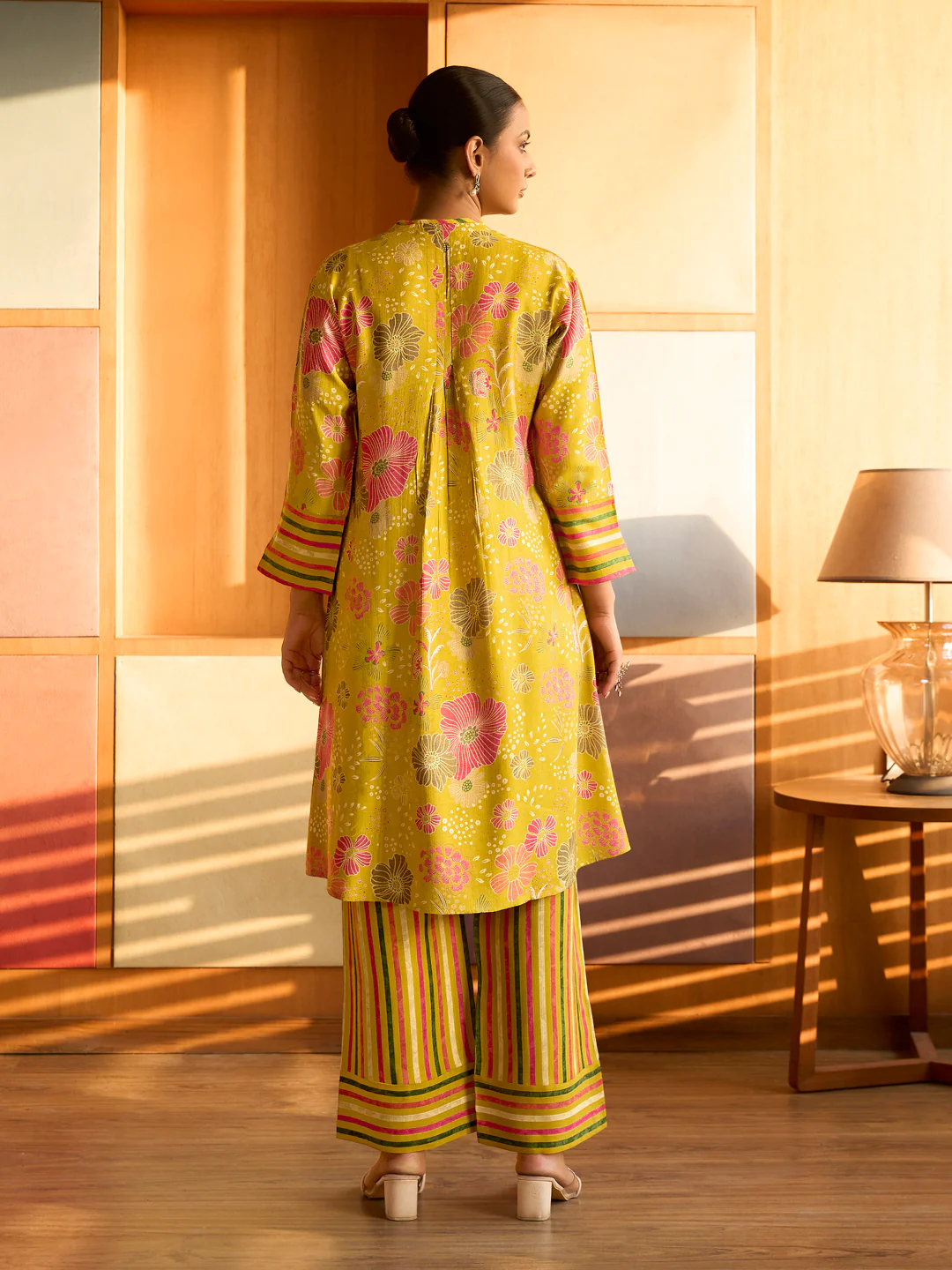 Yellow Floral Printed Cotton Kurta Set - Image 3
