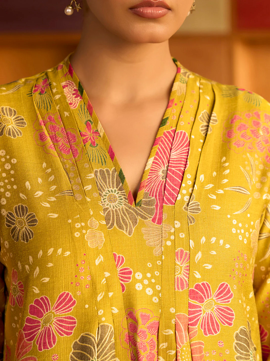 Yellow Floral Printed Cotton Kurta Set - Image 5