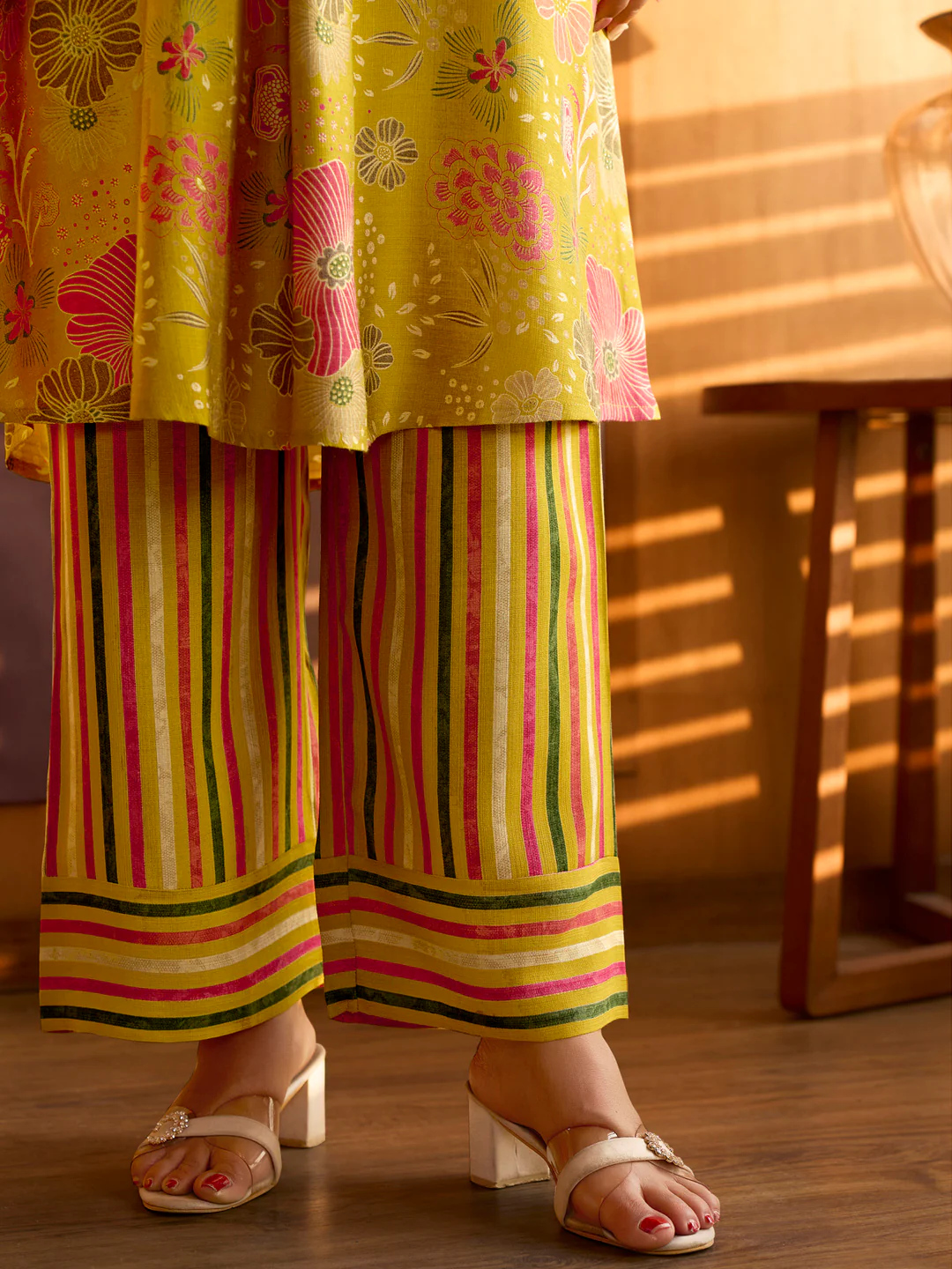 Yellow Floral Printed Cotton Kurta Set - Image 6