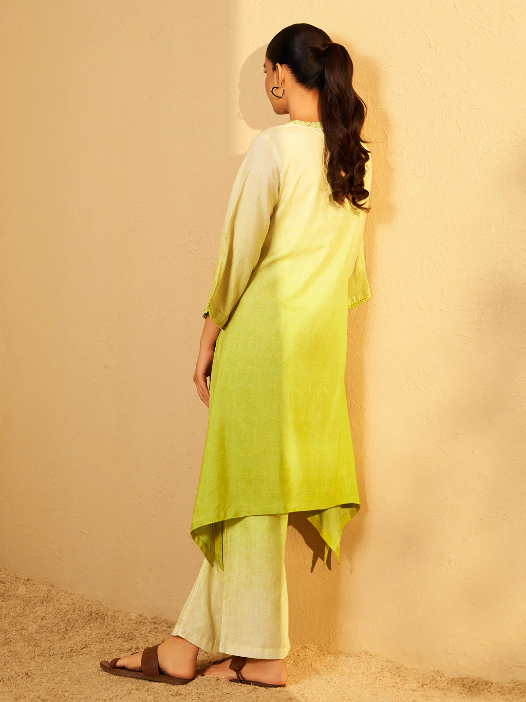 Yellow Ombre Embroidered Kurta Set - Image 3