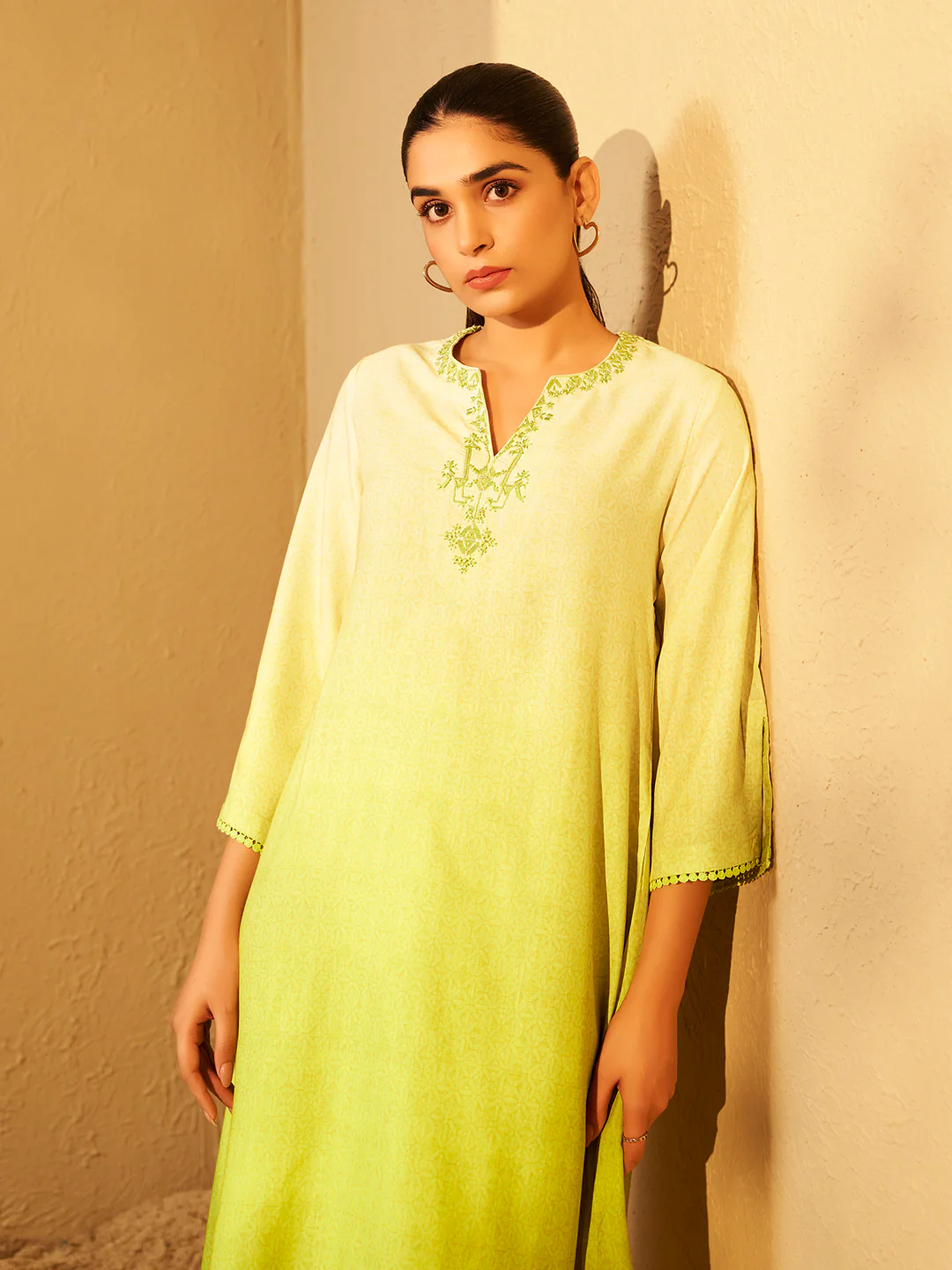 Yellow Ombre Embroidered Kurta Set - Image 4