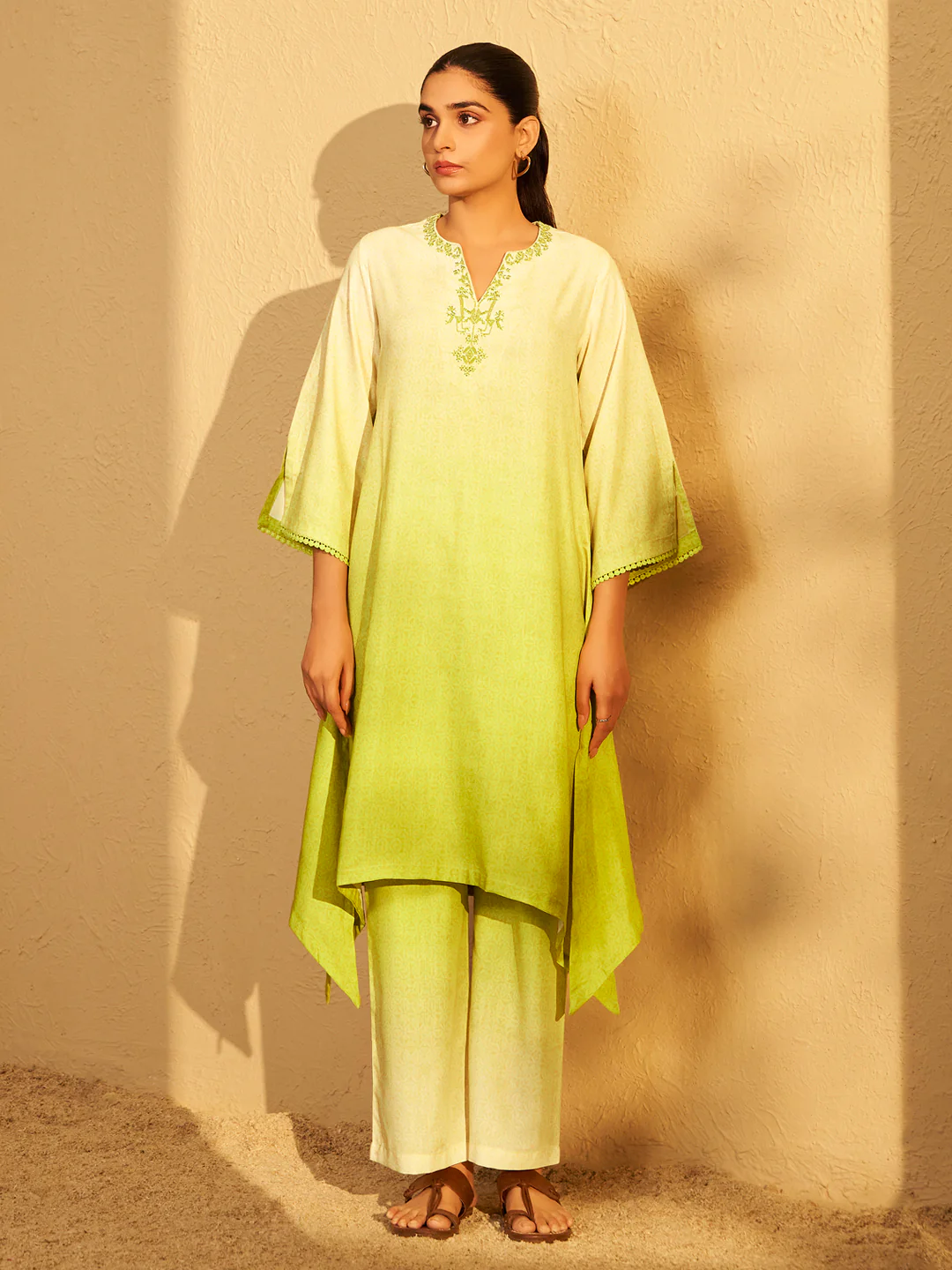 Yellow Ombre Embroidered Kurta Set - Image 7